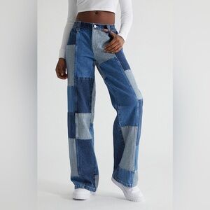 Pacsun patchwork denim low rise puddle pants